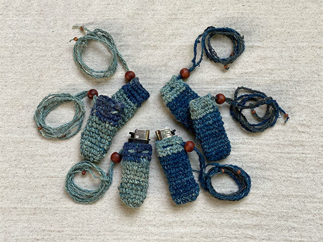 asana HEMP100% 手編み ライターケース・草木染め