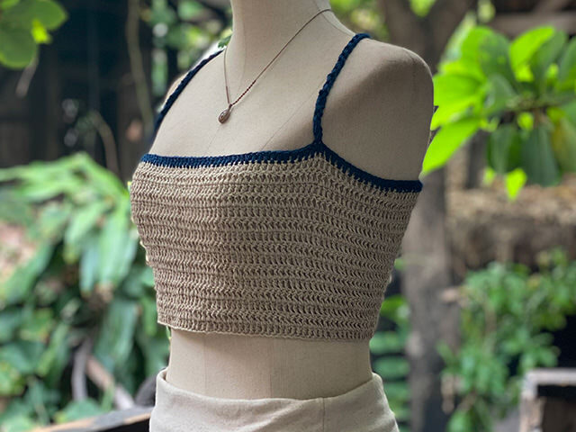 asana HEMP100% 手編み チューブトップ・インディゴライン