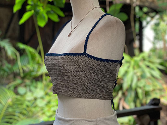 asana HEMP100% 手編み チューブトップ・インディゴライン