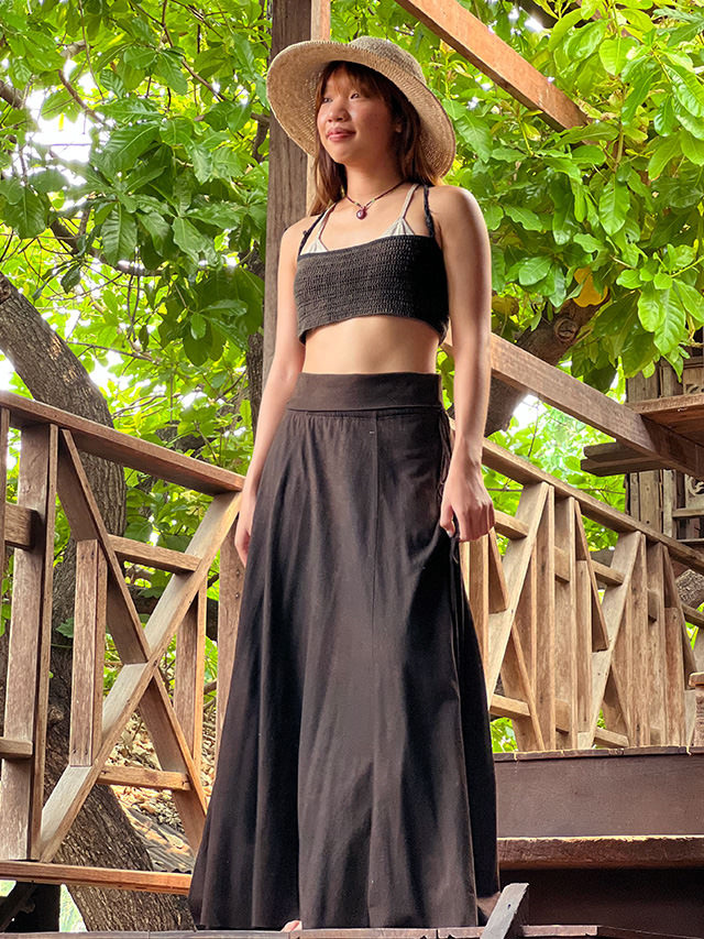 asana HEMP100% 手編み チューブトップ・インディゴライン