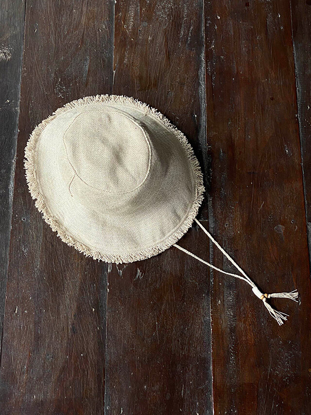 asana HEMP100% 手織り フリンジ 麦わら帽子・きなり【パヤカ