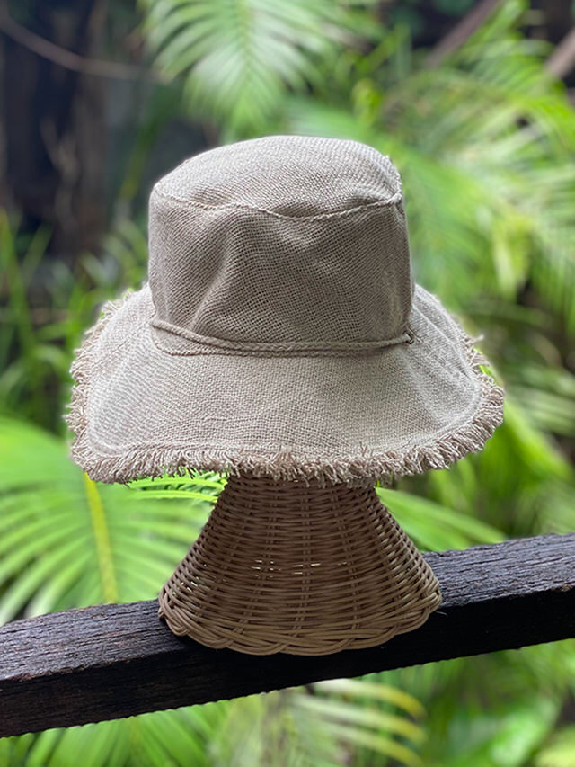 asana HEMP100% 手織り フリンジ 麦わら帽子・きなり【パヤカ