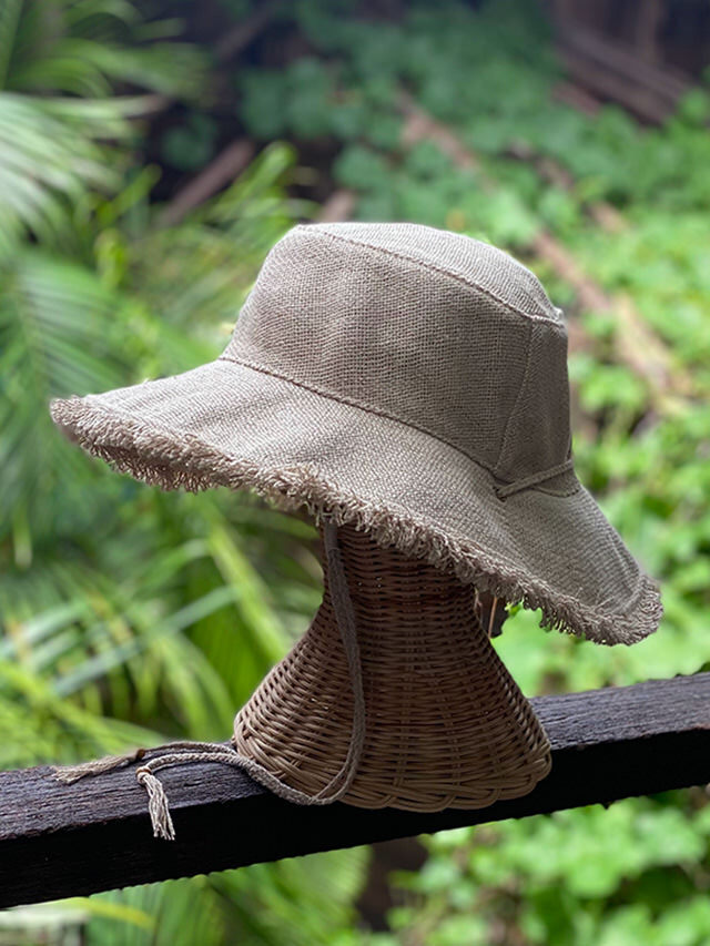 asana HEMP100% 手織り フリンジ 麦わら帽子・きなり【パヤカ