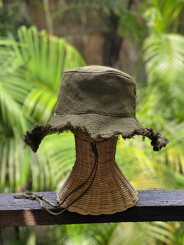 asana HEMP100% 手織り フリンジ 麦わら帽子・草木染め【パヤカ