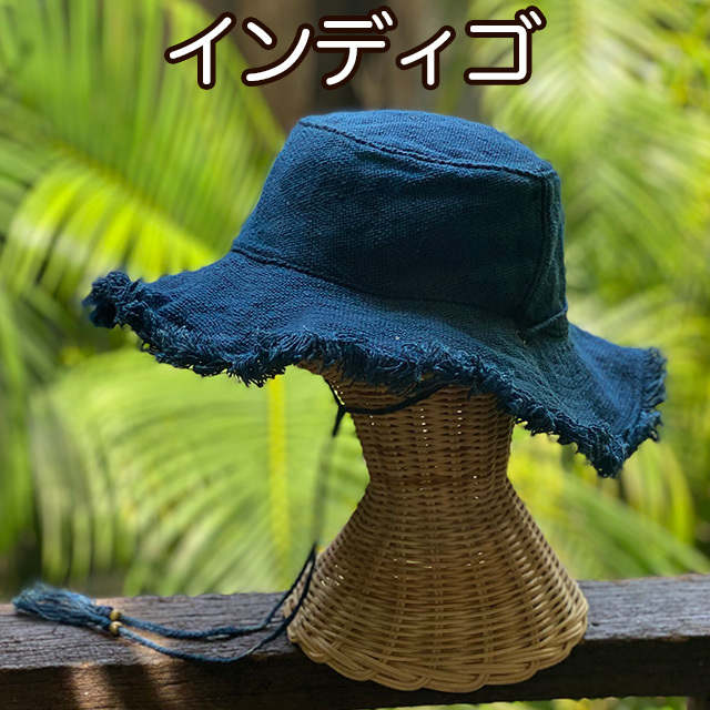 asana HEMP100% 手織り フリンジ 麦わら帽子・草木染め【パヤカ
