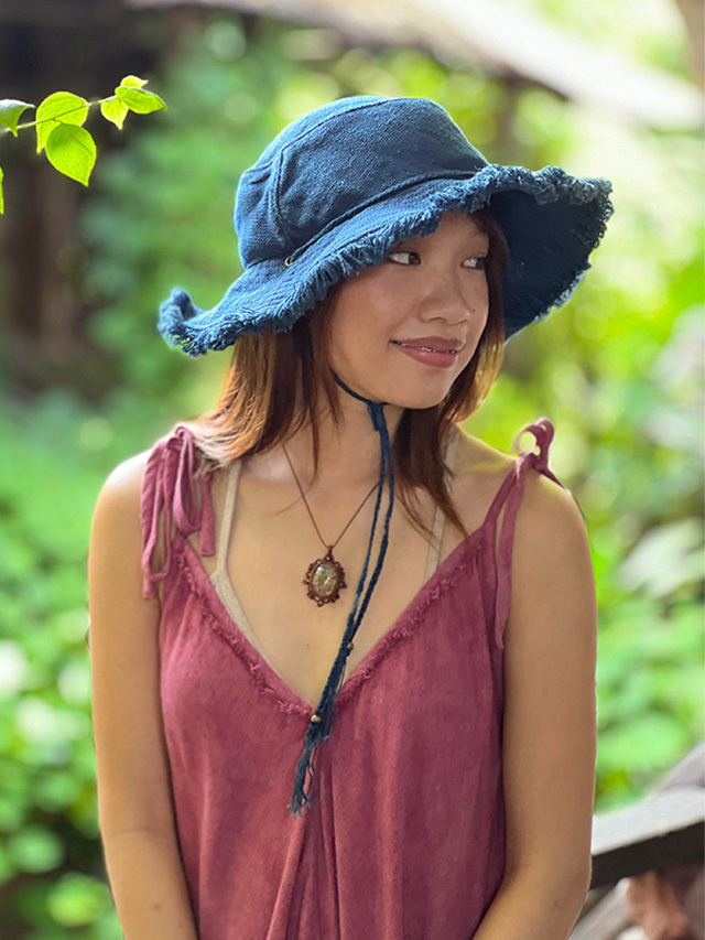 asana HEMP100% 手織り フリンジ 麦わら帽子・草木染め【パヤカ