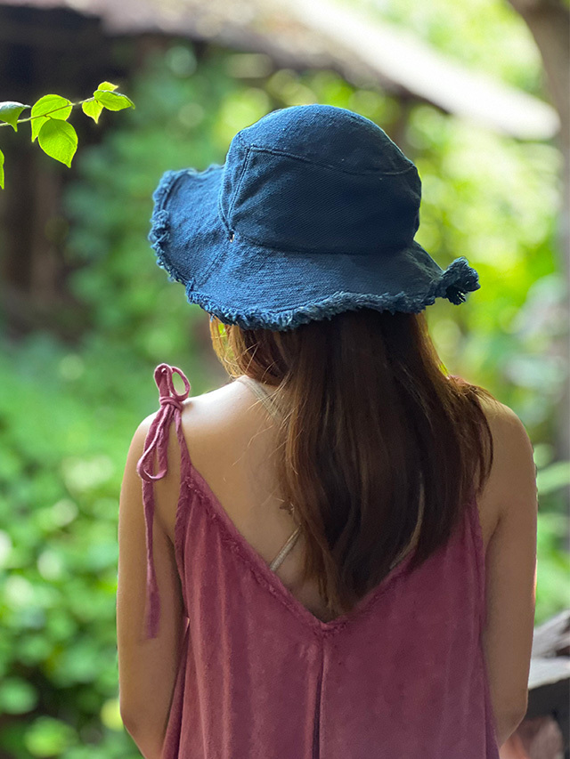 asana HEMP100% 手織り フリンジ 麦わら帽子・草木染め【パヤカ