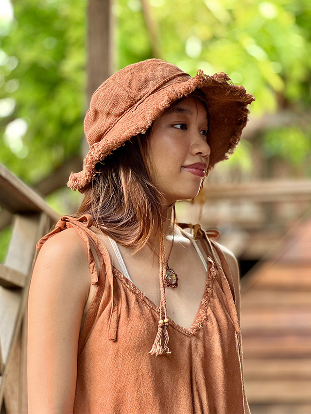 asana HEMP100% 手織り フリンジ 麦わら帽子・草木染め【パヤカ