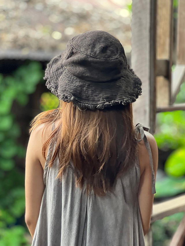 asana HEMP100% 手織り フリンジ 麦わら帽子・草木染め【パヤカ