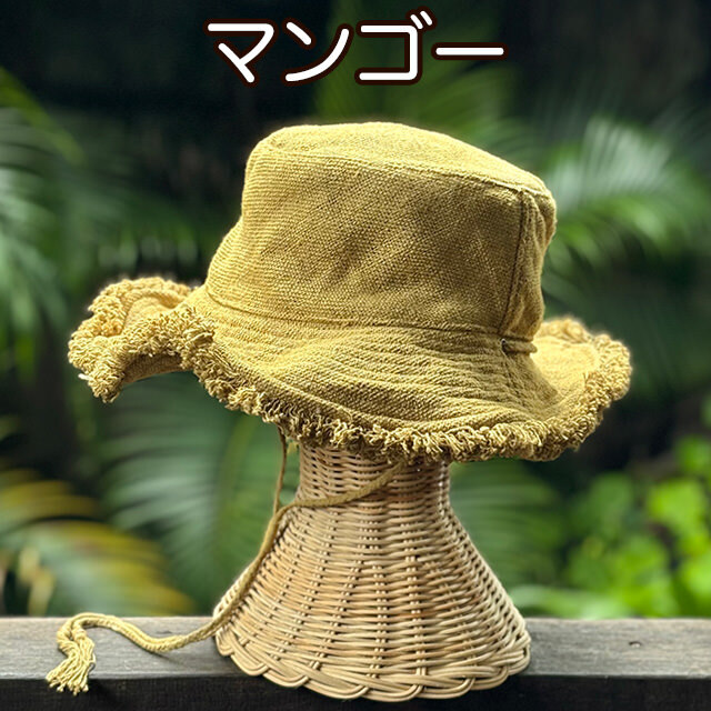 asana HEMP100% 手織り フリンジ 麦わら帽子・草木染め【パヤカ