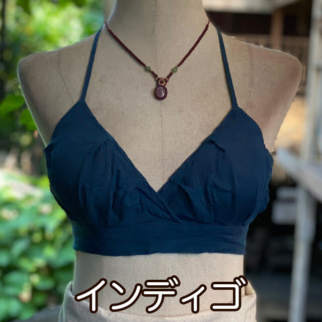草木染めガーゼキャミソール Anandamide Laboratorium asana HEMP100% ガーゼ バック リボン ブラ・草木染め【パヤカ