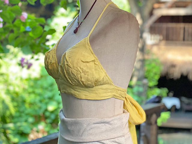 asana HEMP100% ガーゼ バック リボン ブラ・草木染め