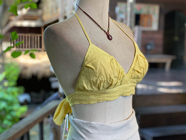 asana HEMP100% ガーゼ バック リボン ブラ・草木染め