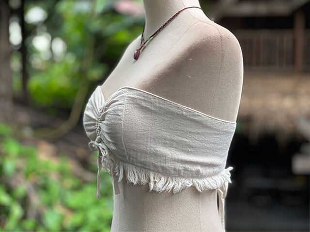 asana _100% 薄手 フリンジ チューブ トップス・きなり