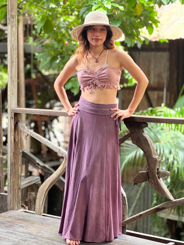 asana 麻100% 薄手 フリンジ チューブ トップス・草木染め