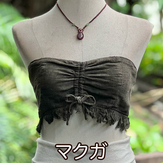 asana 麻100% 薄手 フリンジ チューブ トップス・草木染め