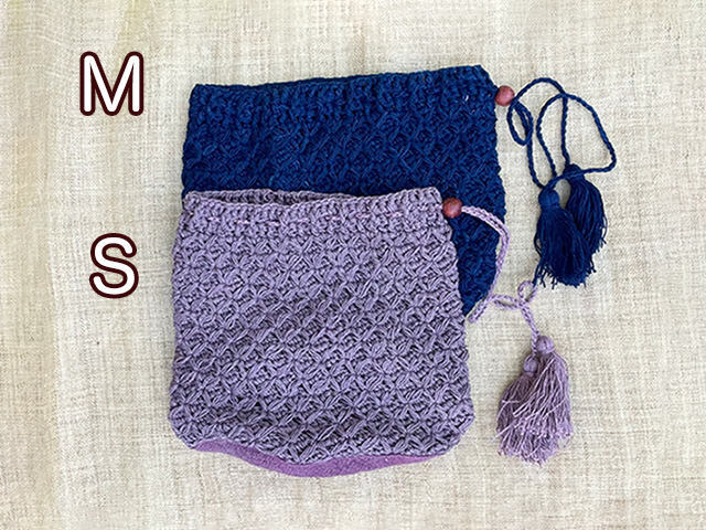 asana HEMP100% ハニカム 手編み 巾着袋・草木染め