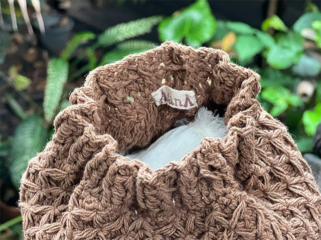 asana HEMP100% ハニカム 手編み 巾着袋・草木染め