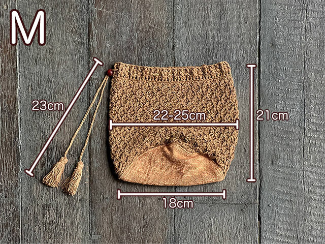 asana HEMP100% ハニカム 手編み 巾着袋・草木染め