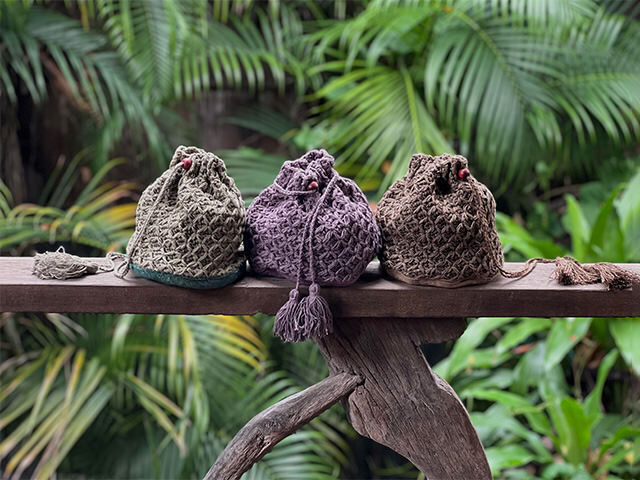 asana HEMP100% ハニカム 手編み 巾着袋・草木染め