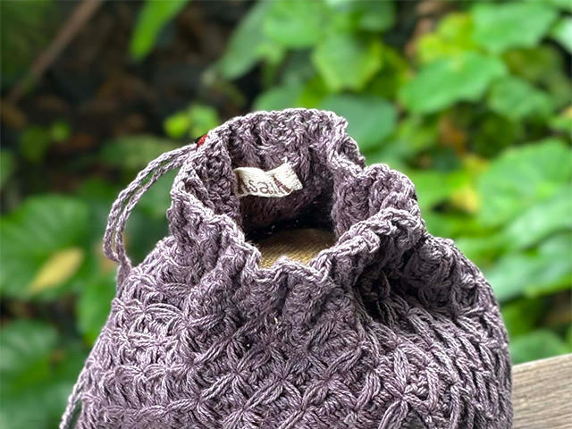 asana HEMP100% ハニカム 手編み 巾着袋・草木染め