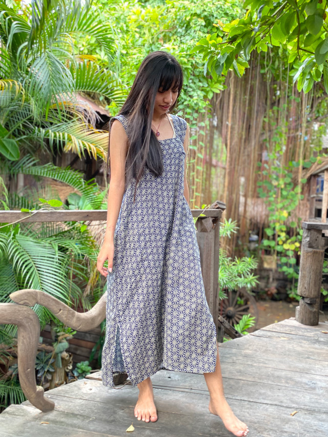 麻柄プリント エプロン ワンピース【パヤカ オンラインショップ】