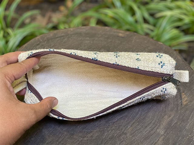 HEMP100% 手織り インディゴ ドット 小物入れ・草木染め