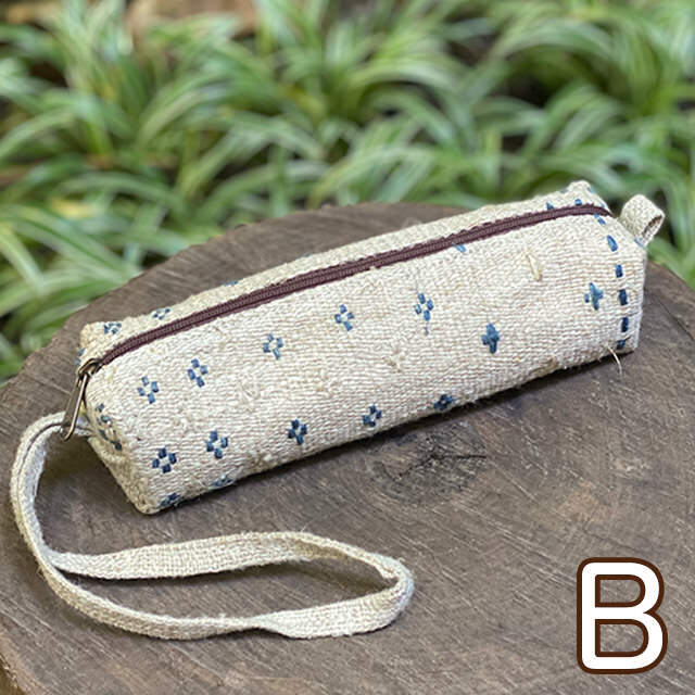 HEMP100% 手織り インディゴ ドット 小物入れ・草木染め