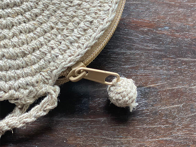 HEMP100% 手編み ポーチ 丸型 ポシェット