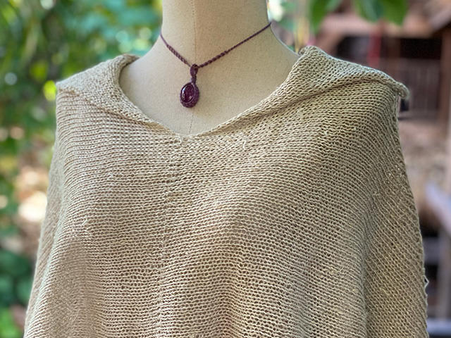 HEMP100% ニット 手編み 2way ポンチョ・きなり