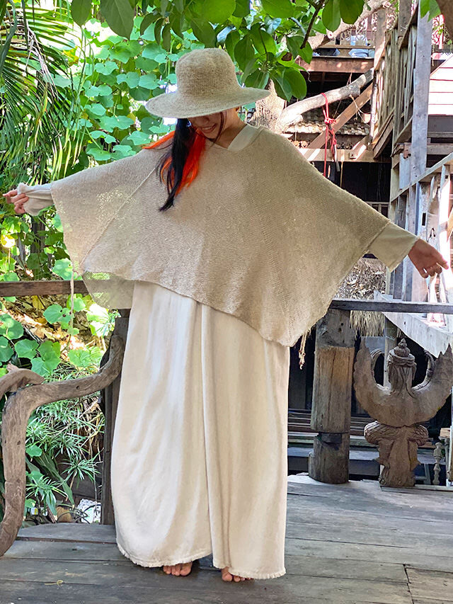 HEMP100% ニット 手編み 2way ポンチョ・きなり【パヤカ オンライン