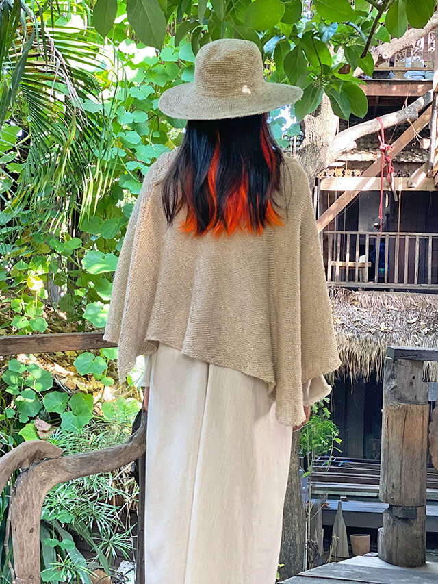 HEMP100% ニット 手編み 2way ポンチョ・きなり【パヤカ オンライン
