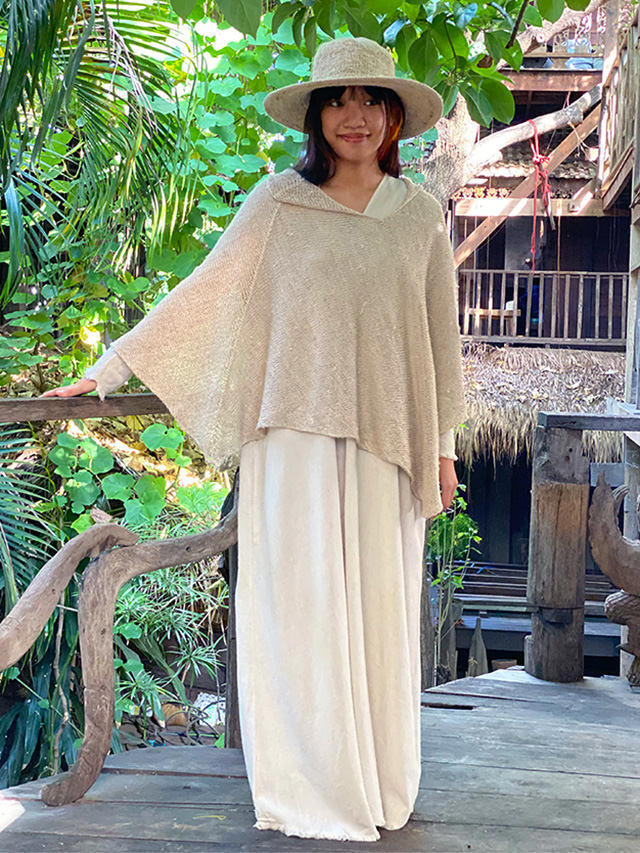 HEMP100% ニット 手編み 2way ポンチョ・きなり【パヤカ オンライン