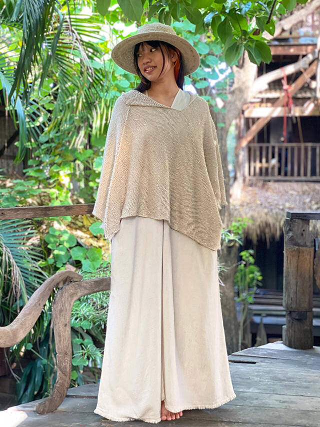 HEMP100% ニット 手編み 2way ポンチョ・きなり【パヤカ オンライン