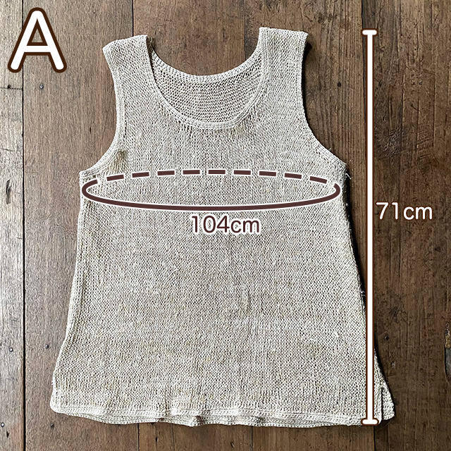 HEMP100% ニット 手編み タンクトップ・きなり