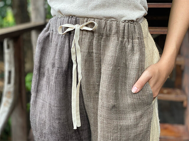 HEMP100% 手織り 草木3色 リスパンツ