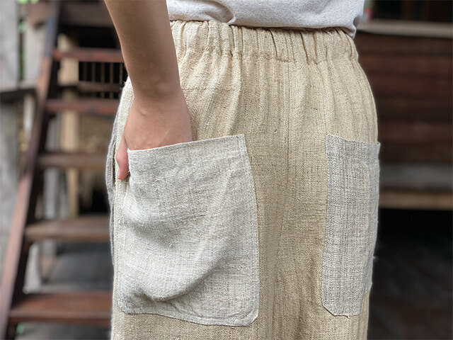 HEMP100% 手織り 草木3色 リスパンツ