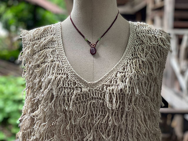 HEMP100% 手編み モコモコ Vネック タンクトップ