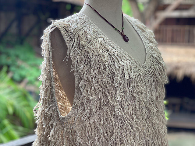 HEMP100% 手編み モコモコ Vネック タンクトップ