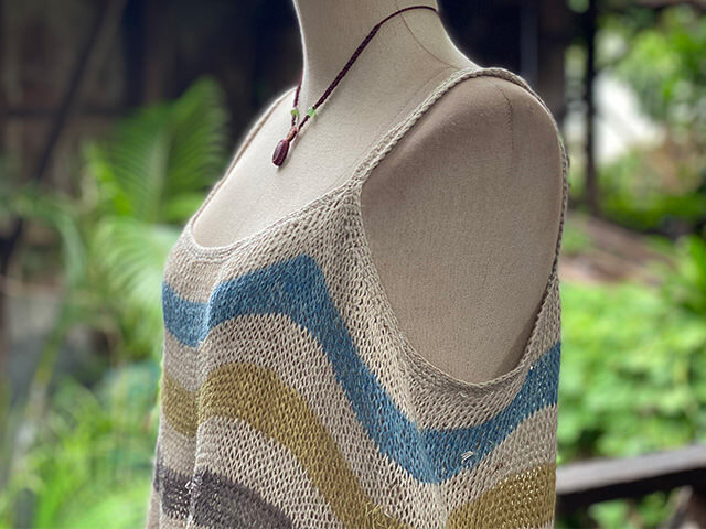 HEMP100% ニット 手編み ボーダー タンクトップ