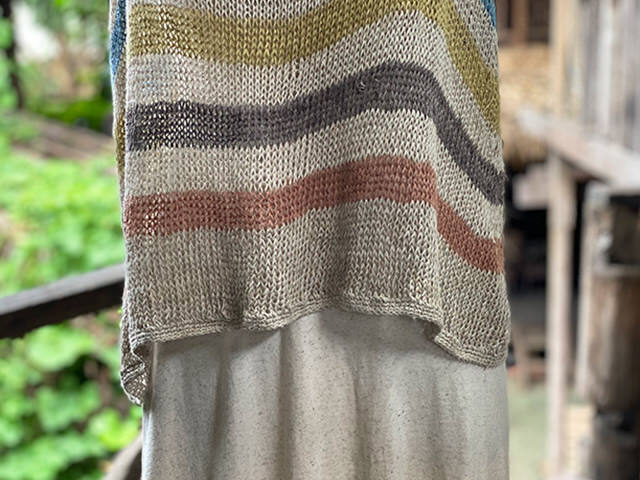 HEMP100% ニット 手編み ボーダー タンクトップ