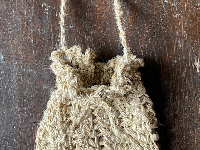 HEMP100% 手編み ミニ 巾着 ポーチ