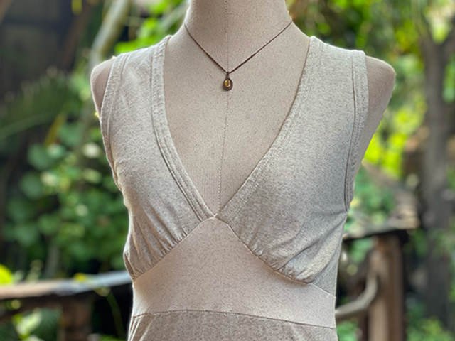 asana x chewin'bacco ヘンプコットン 切り替え ノースリーブ ワンピース・きなり