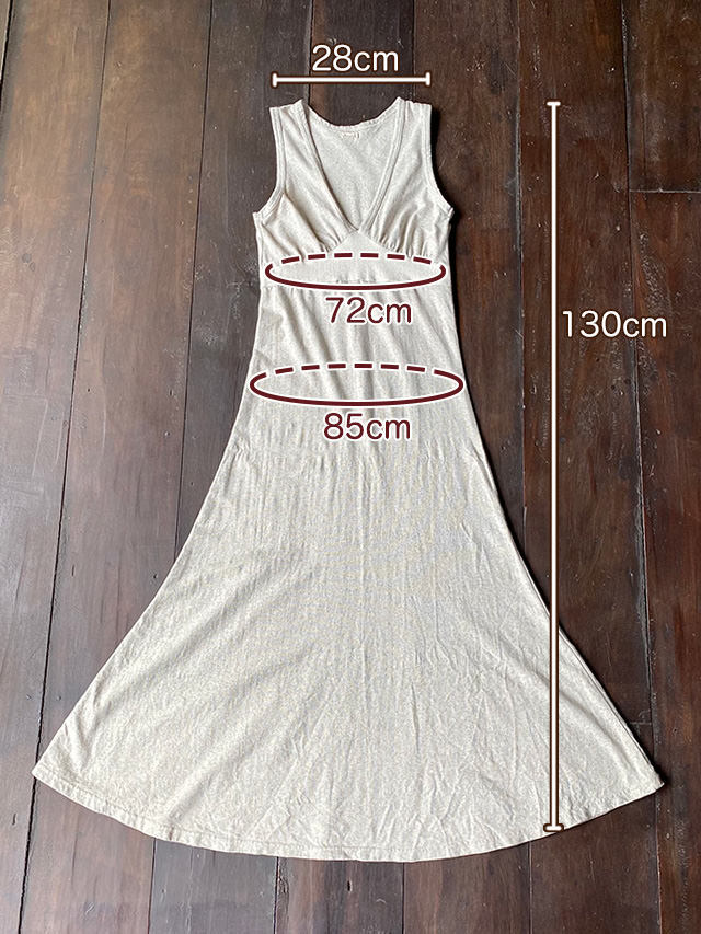 asana x chewin'bacco ヘンプコットン 切り替え ノースリーブ ワンピース・きなり