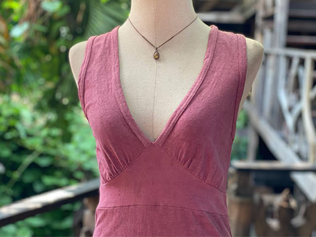 asana x chewin'bacco ヘンプコットン 切り替え ノースリーブ ワンピース・きなり