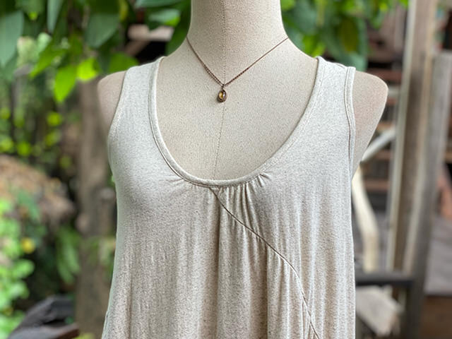 asana x chewin'bacco ヘンプコットン 厚手 切り替え ギャザー ワンピース・きなり