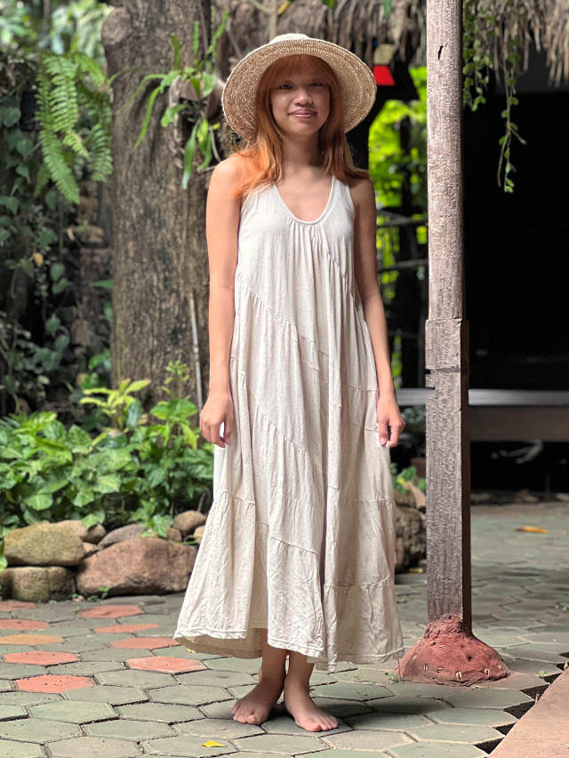 asana x chewin'bacco ヘンプコットン 薄手 切り替え ギャザー