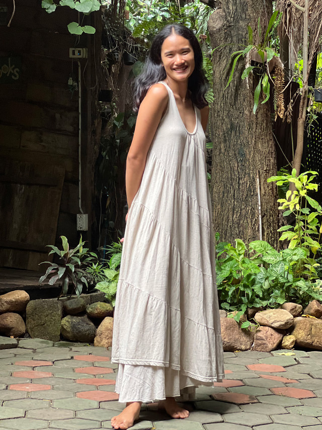 asana x chewin'bacco ヘンプコットン 薄手 切り替え ギャザー