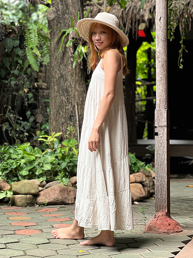 asana x chewin'bacco ヘンプコットン 薄手 切り替え ギャザー