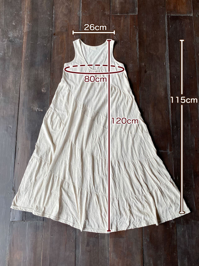 asana x chewin'bacco ヘンプコットン 厚手 切り替え ギャザー ワンピース・きなり